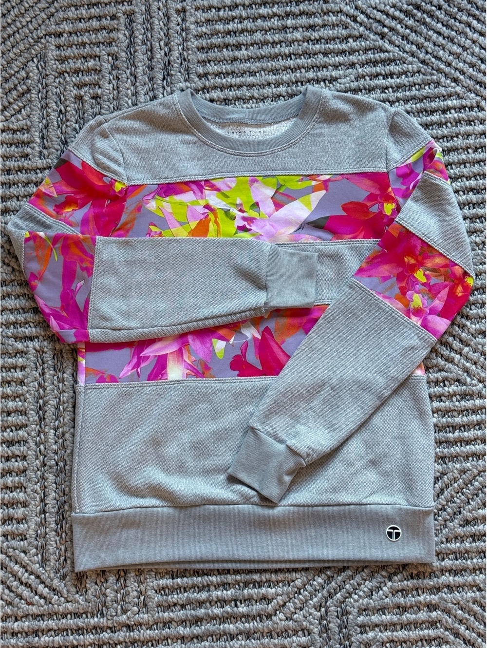 Trina Turk Recreation Medium Gray Floral Panel Sweatshirt size M